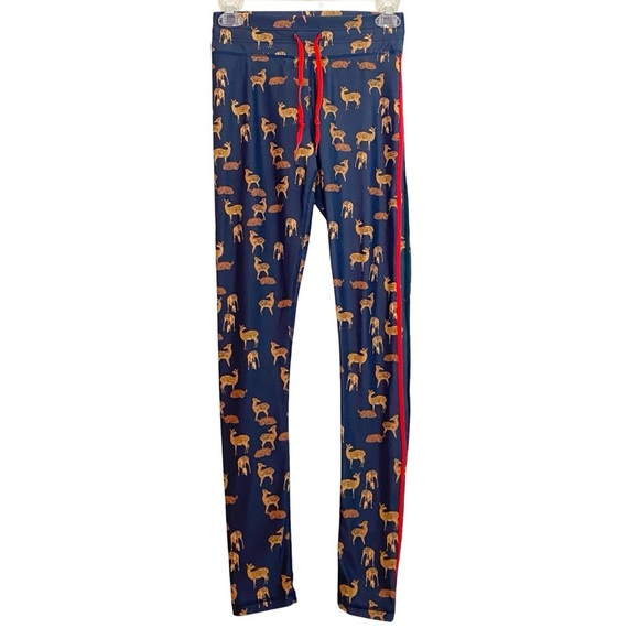 The Upside Pants - The Upside Deer Print Yoga Pants Leggings Womens Size Small Fawn Blue Drawstring